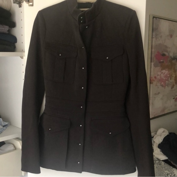 BALENCIAGA Black/Brown Wool Twill Blazer Jacket - Picture 6 of 12